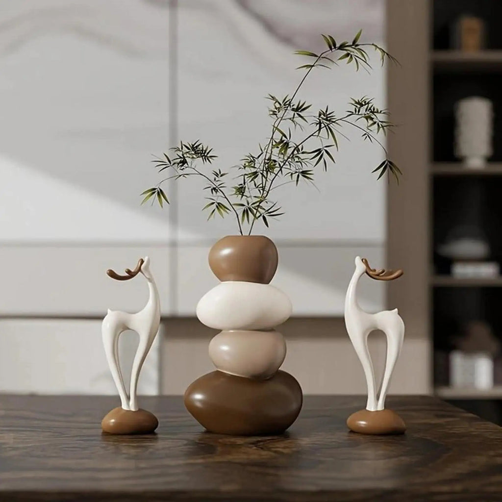 Deer Figurine Vase Set