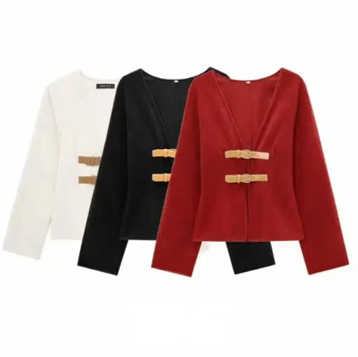 Retro Leather Buckle Woolen Coat