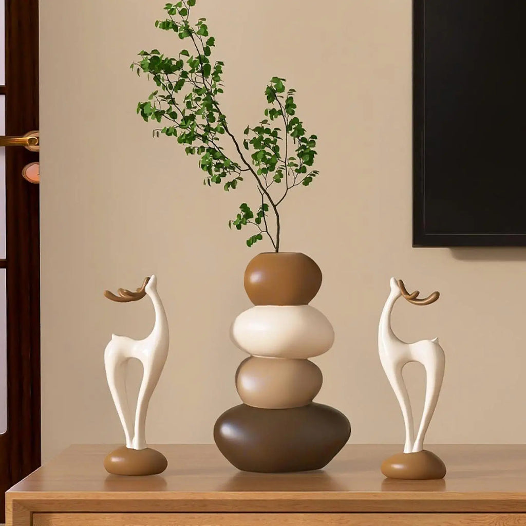 Deer Figurine Vase Set